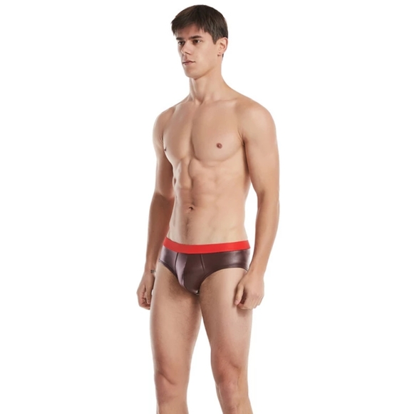 Faux Leather Briefs - Red - Picture 3 of 5